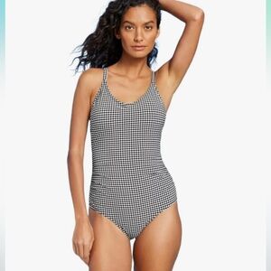 KONA SOL One Piece Swimsuit LARGE (12-14) Black & White NEW retail $40